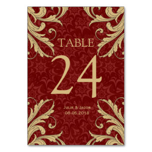 Maroon Gold Damask Wedding Table Cards