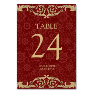 Maroon Gold Damask Wedding Table Cards