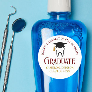 Maroon Gold Dental School Graduation Party Classic Round Sticker