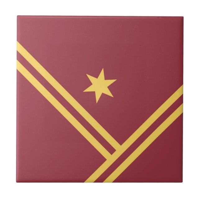 Maroon Gold Diagonal Stripes Star Modern Graphic Ceramic Tile (Front)