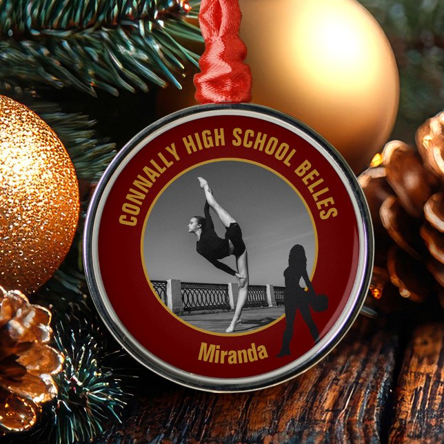 Maroon Gold Drill Team Photo High School Christmas Metal Ornament (Creator Uploaded)