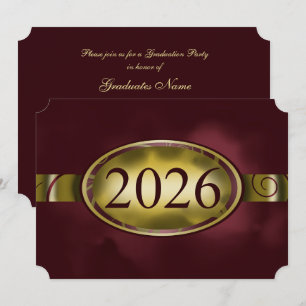 Maroon Gold Floral Button 2026 Graduation Party Invitation