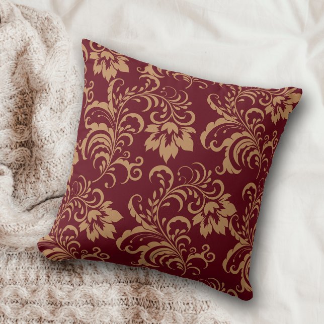 Maroon Gold Floral Swirl Cushion (Creator Uploaded)