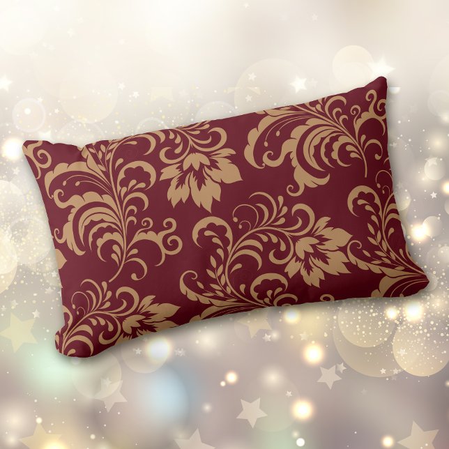 Maroon Gold Floral Swirl Lumbar Cushion (Creator Uploaded)