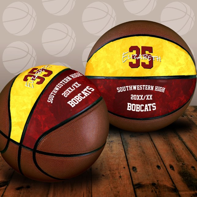 maroon gold girls' team spirit commemorative basketball (Two views maroon gold team colors basketball)