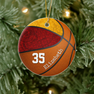 maroon gold girly basketball team colours custom ceramic ornament