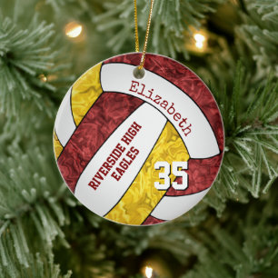 Maroon gold girly volleyball team colours ceramic ornament