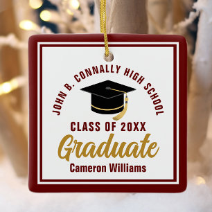 Maroon Gold Graduate 2023 Personalised Christmas Ceramic Ornament