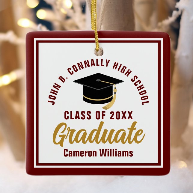 Maroon Gold Graduate 2024 Personalized Christmas Ceramic Ornament (Creator Uploaded)