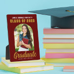 Maroon Gold Graduate Arch Graduation Photo Plaque<br><div class="desc">This modern maroon and gold custom senior graduation party photo plaque features your high school or college name for the class of 2025. Customise with your name under the chic,  bold handwritten script and trendy arch for a great personalised graduate keepsake gift.</div>