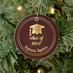 Maroon Gold Graduate Cap Graduation 2022 Photo Ceramic Ornament