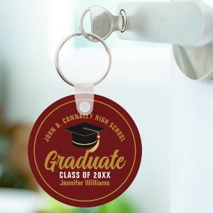 Maroon Gold Graduate Chic Custom 2023 Graduation Key Ring