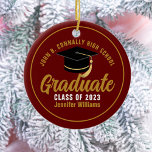 Maroon Gold Graduate Chic Custom 2025 Graduation Ceramic Ornament<br><div class="desc">This modern maroon and gold custom senior graduate Christmas ornament features your high school or college name for the class of 2025. Customise with your graduating year under the chic handwritten script and white grad cap for a great personalised graduation gift.</div>