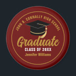 Maroon Gold Graduate Custom 2025 Graduation Magnet<br><div class="desc">This modern maroon and gold custom senior graduate magnet features classy white typography of your high school or college name for the class of 2025. Customise with your graduating year under the chic black handwritten script and black grad cap for a great personalised graduation keepsake gift.</div>