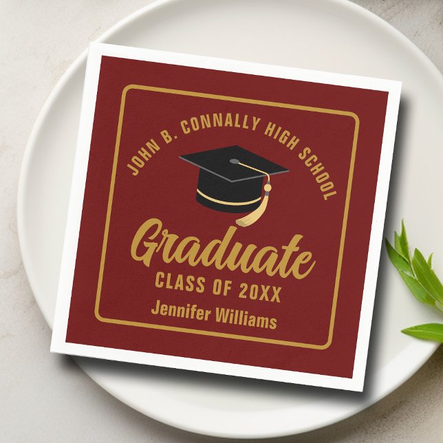 Maroon Gold Graduate Custom 2025 Graduation Party Napkin (Creator Uploaded)