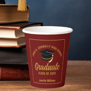 Maroon Gold Graduate Custom 2025 Graduation Party Paper Cups