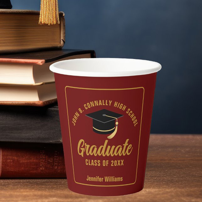 Maroon Gold Graduate Custom 2025 Graduation Party Paper Cups (Creator Uploaded)