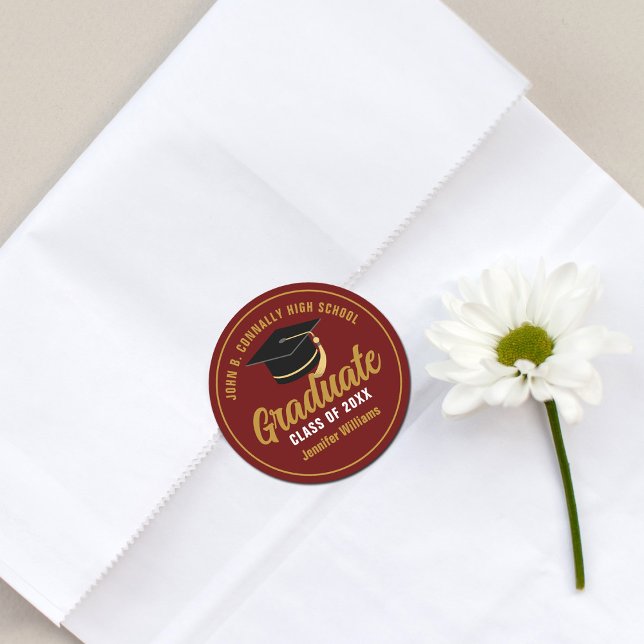 Maroon Gold Graduate Custom 2026 Graduation Classic Round Sticker (Creator Uploaded)