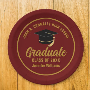 Maroon Gold Graduate Custom 2026 Graduation Party Paper Plate