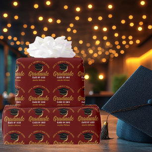 Maroon Gold Graduate Custom 2026 Graduation Wrapping Paper
