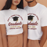 Maroon Gold Graduate Custom School 2025 Graduation Tri-Blend Shirt<br><div class="desc">These modern maroon and gold script custom senior graduate tri-blend t-shirts feature your high school or college name for the class of 2025. Customise with your graduating year under the chic handwritten script and black grad cap for a great personalised graduation party tee for seniors.</div>
