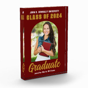 Maroon Gold Graduate Modern Arch 2024 Graduation Photo Block