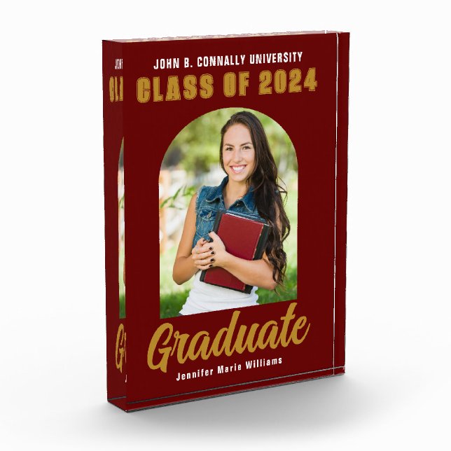 Maroon Gold Graduate Modern Custom Graduation Photo Block (Left)