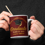 Maroon Gold Graduate Personalised 2025 Graduation Coffee Mug<br><div class="desc">This modern maroon and gold custom senior graduation mug features classy typography of your high school or college name for the class of 2025. Customise with your graduating year under the chic handwritten script and black grad cap for a great personalised graduate keepsake gift.</div>
