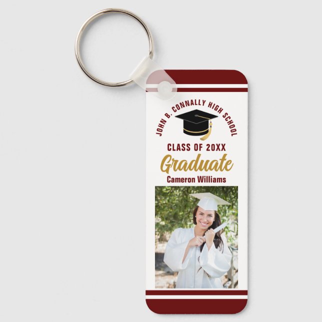 Maroon Gold Graduate Photo 2024 Custom Graduation Key Ring (Front)