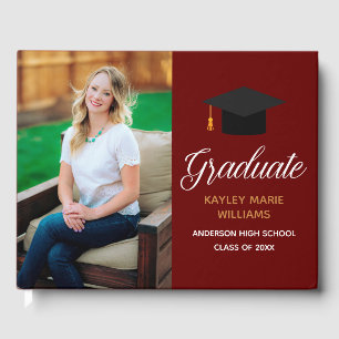 Maroon Gold Graduate Photo 2025 Graduation Party Guest Book