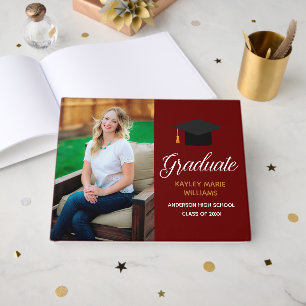 Maroon Gold Graduate Photo 2025 Graduation Party Guest Book