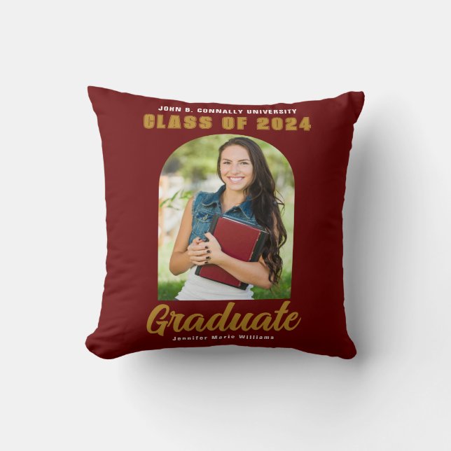 Maroon Gold Graduate Photo Arch Custom Graduation Cushion (Front)