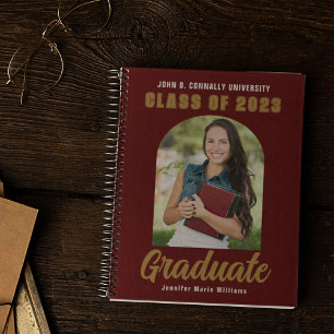 Maroon Gold Graduate Photo Arch Graduation Notebook