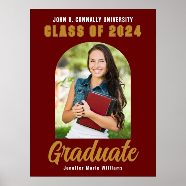 Maroon Gold Graduate Photo Arch Graduation Party Poster (Front)