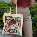 Maroon Gold Graduate Photo Collage Graduation Gift Tote Bag<br><div class="desc">This modern maroon senior graduate photo collage tote bag features your favourite 9 student photographs. This graduation design features classy gold typography of your high school or college name for the class of 2025. Customise this keepsake gift with your graduating year below the black grad cap. It features 2 horizontal...</div>