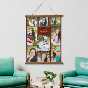 Maroon Gold Graduate Photo Collage Graduation Hanging Tapestry