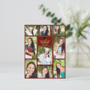 Maroon Gold Graduate Photo Collage Graduation Postcard