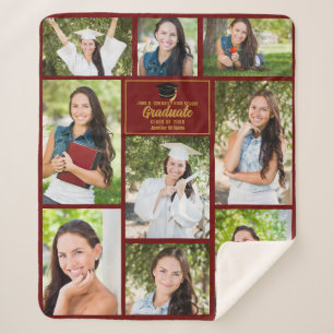 Maroon Gold Graduate Photo Collage Graduation Sherpa Blanket