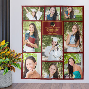 Maroon Gold Graduate Photo Collage Graduation Tapestry
