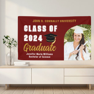 Maroon Gold Graduate Photo Graduation Party Banner