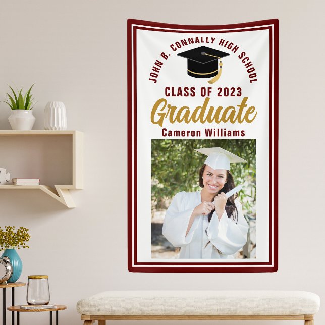 Maroon Gold Graduate Photo Vertical Graduation Banner (Creator Uploaded)