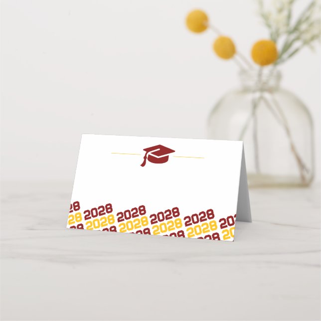 Maroon Gold Graduation Cap Folding Label, Food or Place Card (Back)