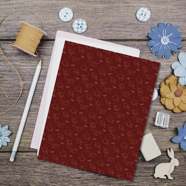 Maroon & Gold Graduation Cap Toss Scrapbook Paper (Creator Uploaded)
