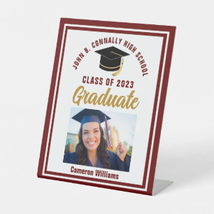 Maroon Gold Graduation Custom 2023 Graduate Photo Pedestal Sign