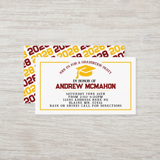 Maroon Gold Graduation Invite Announcement Insert (Gold & Maroon Mini Graduation Invitations for friends, classmates, teammates or announcement inserts)