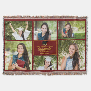 Maroon Gold Graduation Photo Collage Chic Custom Throw Blanket