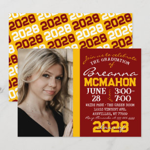 Maroon & Gold Graduation Photo Invitation