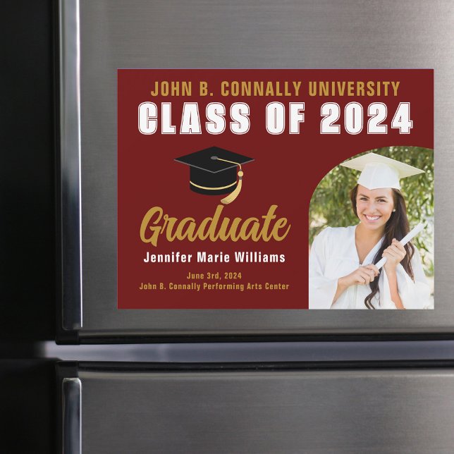 Maroon Gold Graduation Photo Magnetic Card (Creator Uploaded)