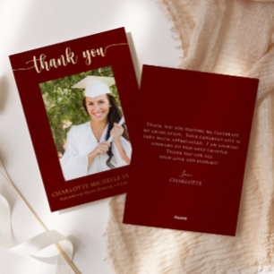 Maroon & Gold Graduation Photo Thank You Card