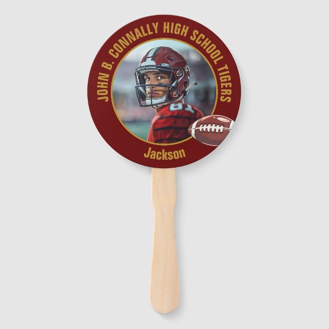 Maroon Gold High School Football Player Photo Hand Fan (Front)